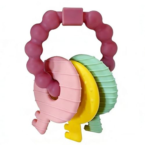 Baby Teething Keys Toys 3 to 12 Months,Infants Toddler Sensory Chew Toys,Teether Toys for Baby Girl-Soft & Raised Texture to Soothe Gums,BPA Free (Pink)