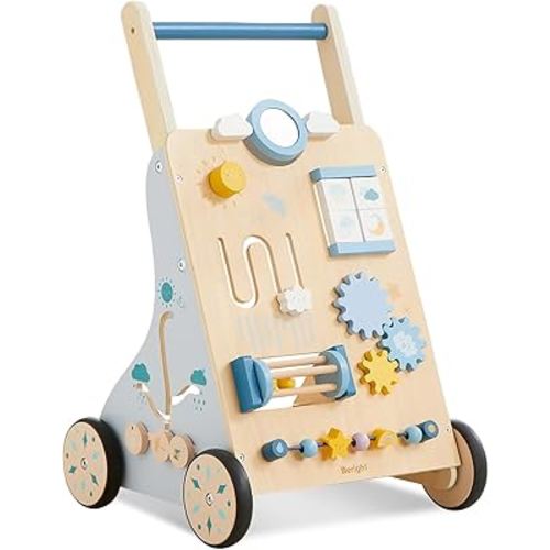 Beright Wooden Baby Walker, Baby Push Walker, Weather Theme, Learning Activity Center for Boys and Girls, Sit-to-Stand Push Toys, Upgraded