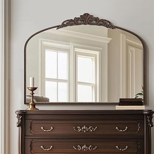 Micasso Large Bronze Vintage Mirror: 40"x 30" French Baroque Antique Mirror - Traditional Ornate Decorative Wall Mounted Arched Mirrors for Wall/Mantel/Entryway/Hallway - Home Decor for Living Room