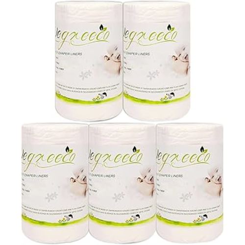 wegreeco Unscented Diaper Liners - Fragance Free and Chlorine Free Cloth Diaper Liners - 100 Sheets Per Roll (5 Roll)