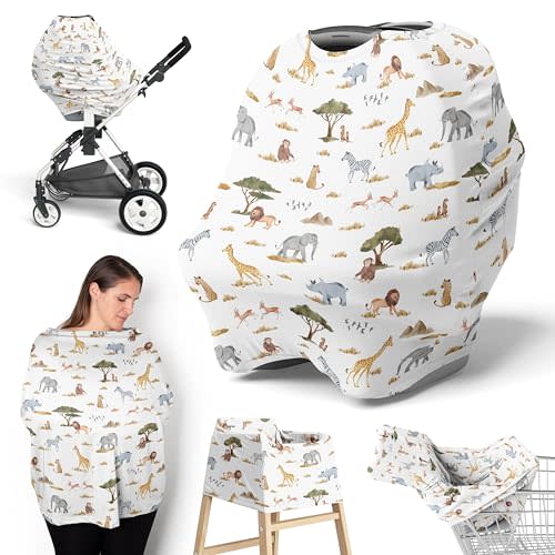 Sweet Jojo Designs Jungle Animals Boy Girl Unisex/Gender Neutral Infant Baby Car Seat Cover Nursing Breastfeeding High Chair Shopping Cart Stroller Carrier Multipurpose Use Wildlife Safari Giraffe