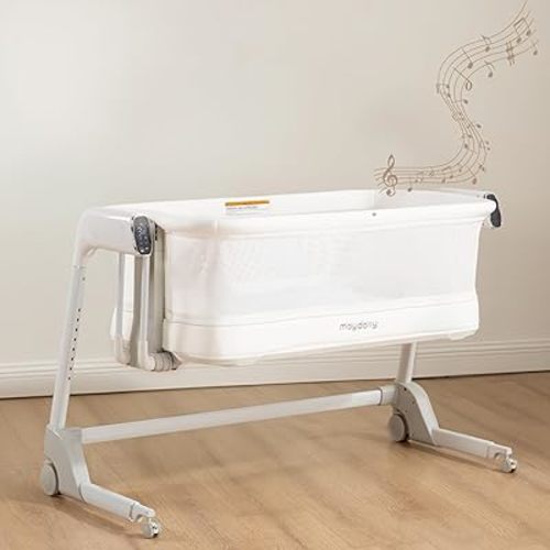 Maydolly Baby Bassinet, Smart Crib, Automatic Cry Detection and Response, Rocking Bassinet for Baby, 7 Height Adjustable with Mattress for Newborns (White)