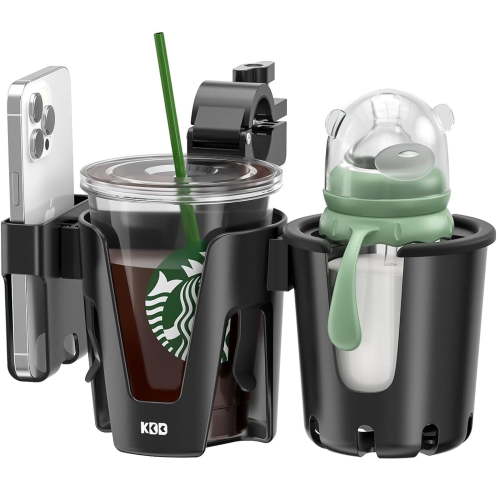 KDD Stroller Cup Holder, Cup Holder Universal with Phone Rack, Suit Wheelchair, Walker, Bike, Scooter, Black
