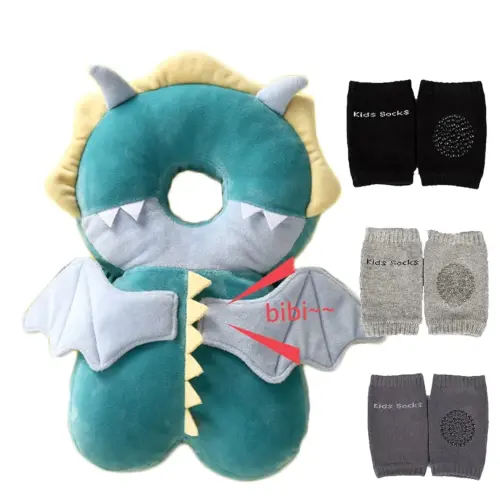 Feidoog Baby Head Protector Cushion Backpack with 3 Knee Pads for Walking & Crawling,Dragon