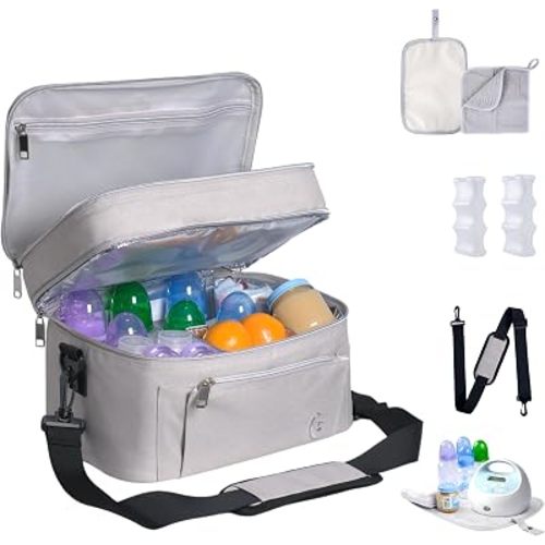 Breast Milk Cooler Bag for Travel, Portable Pump Storage with Ice Packs, Spectra s1 s2, Diaper Bag, Pumping Bag, Insulated Maternity Tote for Work and Daycare
