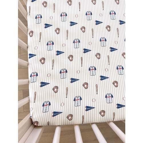 Blue Baseball Crib Sheet
