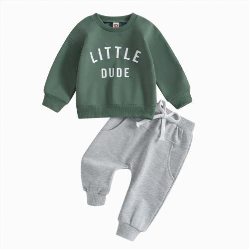HCNTES Toddler Baby Boy Girl Sweatshirt Tops Pants Set Long Sleeve Sweatsuit Fall Winter Outfits(Green&4#2,3-6 Months)
