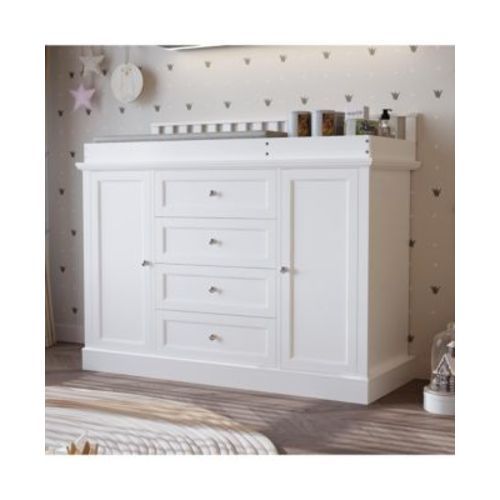 Changing Table Dresser with 4 Drawers and 2 Doors, Nursery Dresser Diaper Changing Station for Baby