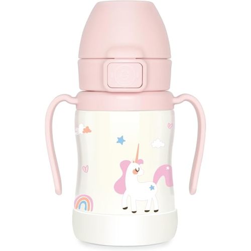 GROSMIMI Insulated 316 Stainless Steel Spill Proof Straw Cup, Water bottle with Flip Top for Toddlers, BPA Free (Unicorn, 6oz)