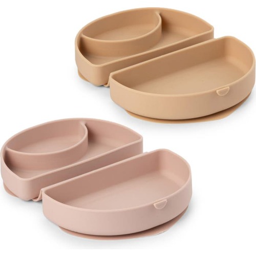 Miniware Set of 2 Silifold Portable Plates, Almond Butter/ Pink Salt