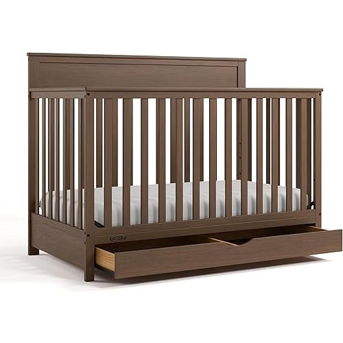 Graco Shiloh 5-in-1 Convertible Crib with Drawer – GREENGUARD Gold Certified Baby Crib Crafted from Wood, Converts to Toddler Bed, Daybed, and Full-Size Bed, Hazelnut