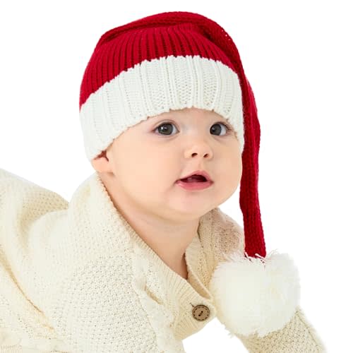 Baby Santa Hat Christmas for Baby Toddler Infant Newborn Washable Fade-restant Knitted Santa Hat Soft Warm Long for New Year Festive Holiday Party Indoor Outdoor Winter Red