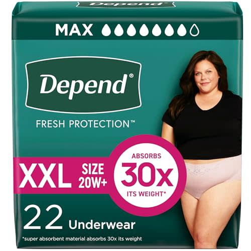 Depend Fresh Protection Adult Diapers, Incontinence & Postpartum Bladder Leak Underwear for Women, Disposable, Maximum, Extra-Extra-Large, Blush, 22 Count, Packaging May Vary