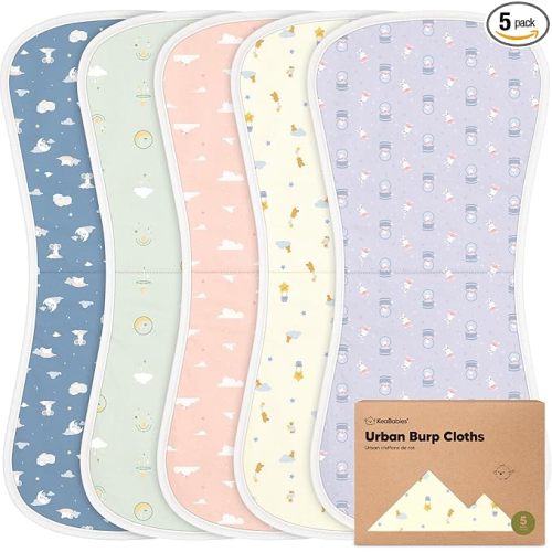 Organic Burp Cloths Baby Boy & Girl - 5-Pack 100% Cotton Burping Cloths for Babies, Super Absorbent & Soft Newborn Spit Up Rags, Infant Towels for Milk Spit Up, Unisex, Large 21" x 10" (Dreamers)