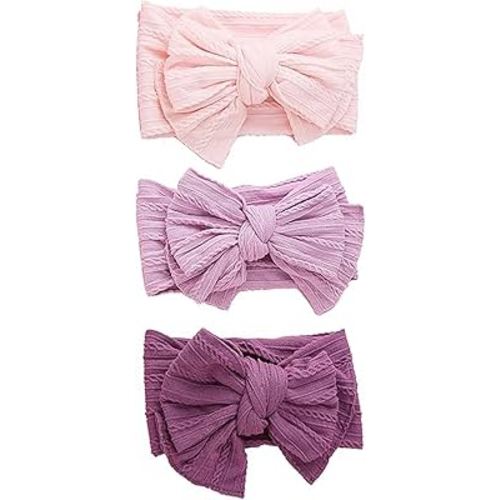 Baby Bows Headbands Nylon Hairbands Baby Girl Bows Hair Accessories for Infant Toddler Essentials (Pink Light/Deep Purple, mid)