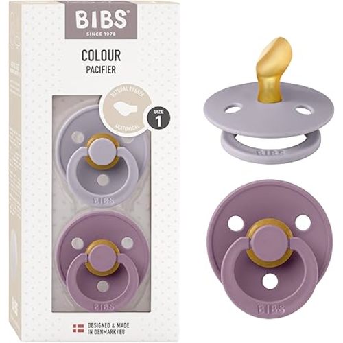 BIBS Pacifiers - Set of 2 | Colour Pacifier with Anatomical Nipple | BPA-Free Natural Rubber | Made in Denmark | Fossil Grey/Mauve | Size 0-6 Months