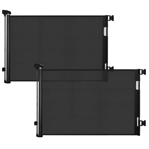 2-Pack Retractable Baby Gate for Stairs-33”Height, Expands up to 55”Width-Safety Gate for Infants, Toddlers, Dogs & Pets-Easy Install, Secure Closure, Black Mesh Design for Indoor & Outdoor Use