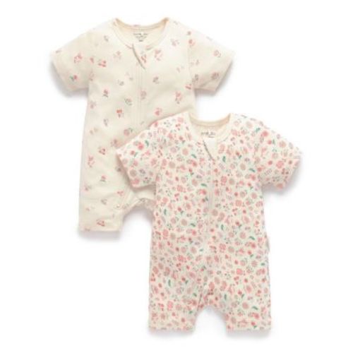 Girls' 2 Pack Short Sleeve Zip Romper Floral - Baby