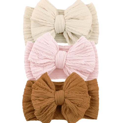 3-Pack Cable Bows, Almond/Barely Blush/Oat