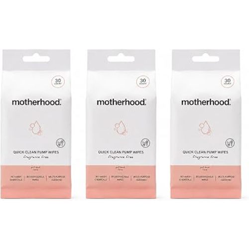Motherhood Collection Breast Pump Cleaning Wipes - No Rinse Quick Clean Wipes for Pump Parts, Bottles & Baby Essentials, Fragrance-Free, Travel-Friendly, 30 Count (3-Pack)
