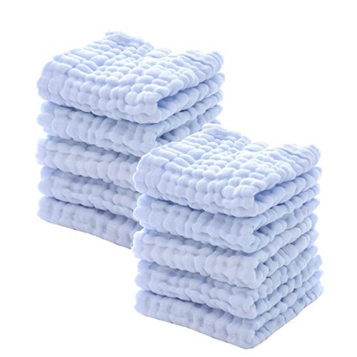 MUKIN Baby Washcloths - Natural Cotton Baby Wipes - Soft Newborn Face Towel for Sensitive Skin - 10 Pack, 12x12 inches
