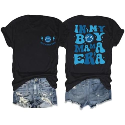 Sulayesh in My Boy Mom Era Shirt Mama Graphic Tees for Women Mother's Day Tshirt Gift Casual Funny Cute Letter Print Tops