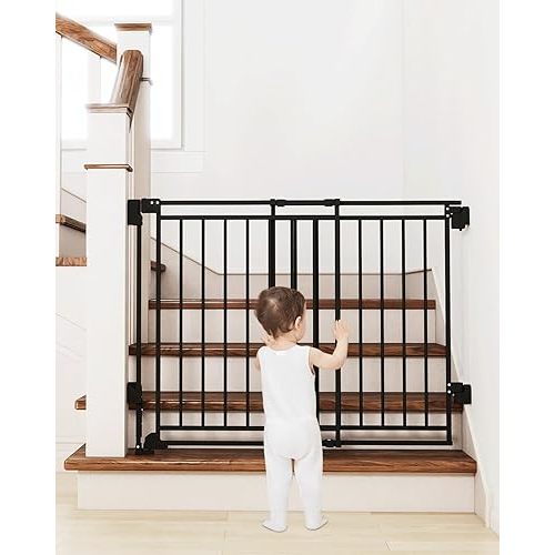 26.5-43" No Bottom Bar Baby Gate for Stairs and Doorways, 29" Tall Hardware-Mounted Baby Gate for Top and Bottom Stairs, Auto-Close Dog Gate Indoor with Extra Wide Walk Thru