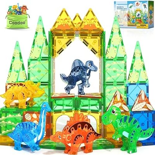 Dinosaur Toys Magnetic Tiles 3D Movable Dinos for Kids 3-5 5-7 Toddler Toy