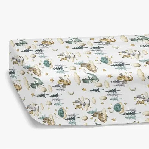 Watercolor Cute Dragon Fairy Tale Fitted Standard Crib Sheet Baby Boy, Cloud Moon Star Dragons Egg Toddler Mattress Cover, Soft Breathable Stretchy Nursery Bed Sheets Decor Gift 52" x 28"