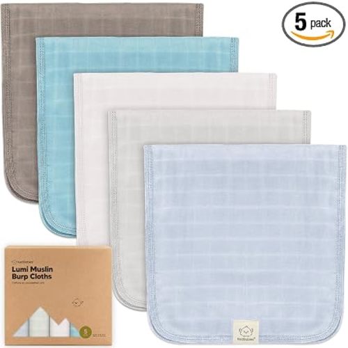 KeaBabies Cotton Muslin Burp Cloths Baby Boy, Girl, 5-Pack 20x10 (Nimbus) | Soft Absorbent Burping Cloth for Babies, Large Baby Towels, Washcloths for Newborn, Spit Up Rags, No Shrink, Machine Washable