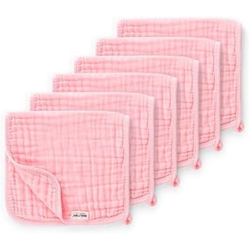 Maliton Muslin Burp Cloths for Baby Girl 6 Pack Large 20''x10'' 100% Cotton Burp Rags Absorbent and Soft 6 Layers Baby Burp Cloths Newborn Girl Essentials(Pink, Pack of 6)