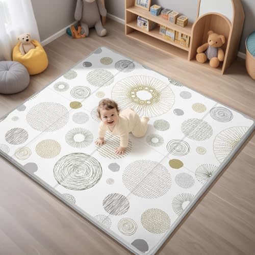 Foldable Baby Play Mat, PIGLOG 50x50 Playpen Mat, Safe Foam Playmat for Tummy Time, Waterproof Playmats for Babies and Toddlers Kids, Reversible Portable Floor Mat for Infant