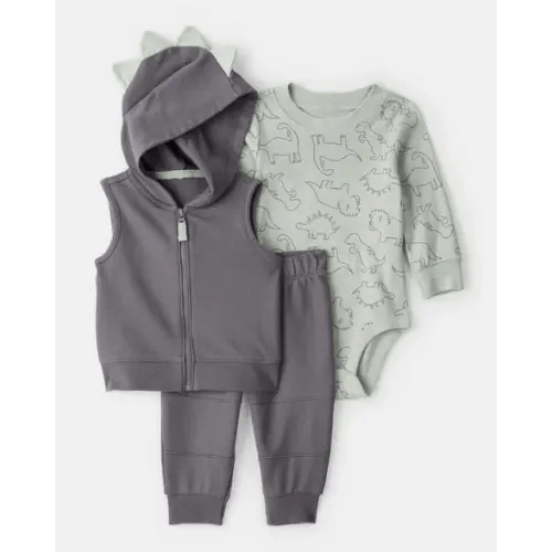 Baby Boy 3-Piece Dinosaur Vest Outfit Set - Grey | Carter's