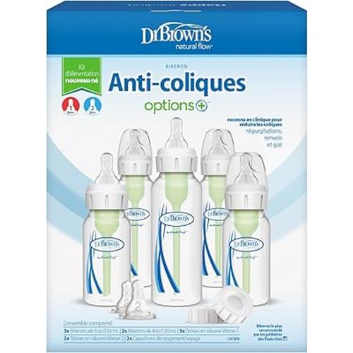 Dr. Brown’s Natural Flow® Anti-Colic Options+™ Narrow Baby Bottle Newborn Gift Set with Baby Bottle Travel Caps