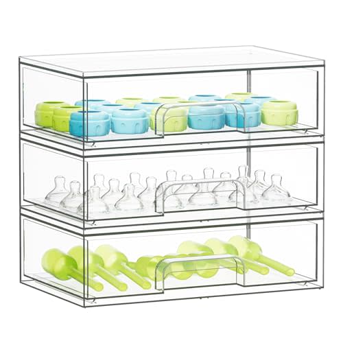 SpaceAid Bottle Storage Organizer Baby - Acrylic Bottles Station Organizer Container, Stackable Clear Drawers for Countertop, Vanity, Bathroom, Cabinet, Pantry Organization, 3 Pack, 3L, 10.3"H