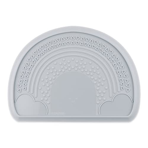 Bumkins Baby Silicone Sensory Placemat, for Babies and Toddlers, Suction Mat for Restaurants, Stick On High Chairs and Tables, Eating Finger Foods, Baby Led Weaning Essentials, Ages 6 Months Up, Gray