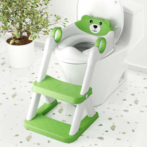 COOSEYA Potty Training Seat,Potty Training Toilet for Kids,Toddler Toilet Seat with Ladder,Children 12+ Months（Green)