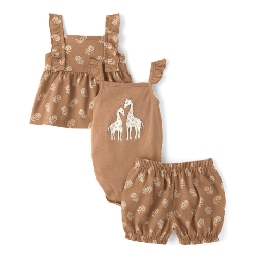 Baby Girls Glitter Giraffe 3-Piece Playwear Set - Yellow