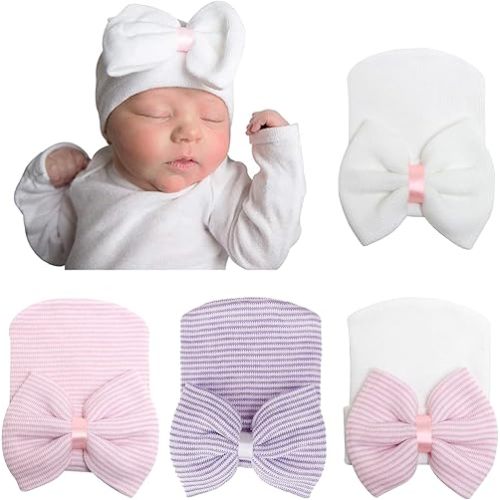 Newborn Baby Girl Hats with Bow No Scratch Cotton Toddler Infant Hat Beanie Caps Soft Newborn Hospital Hat 0-3 Months