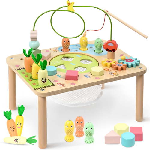 oathx Toy Bead Maze Toddler Activity Table Wood Montessori Baby Educational Learning Toys for 1-4 Year Olds
