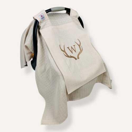 Car Seat Canopy Cover, Lightbeige Muslin Gauze With Peekaboo Mesh Window, Deer Antler Embroidery - Etsy