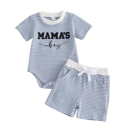 FOCUSNORM Newborn Baby Boy Summer Clothes 3 6 12 18 Months Outfit Letter Embroidery Waffle Short Sleeve Romper & Shorts Set