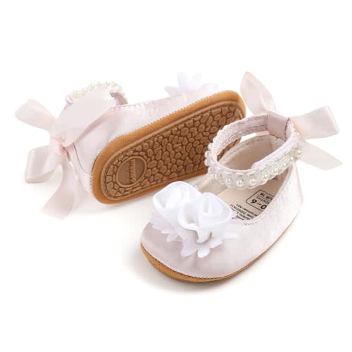 Ohwawadi Infant Baby Girl Shoes Baby Mary Jane Flats Princess Wedding Dress Shoes Crib Shoe for Newborns, Infants, Babies, and Toddlers