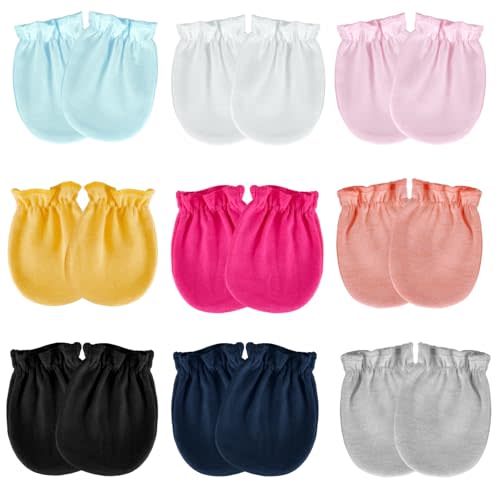 9 Pairs Baby Mittens No Scratch Newborn Infant Toddler Mittens Cotton Soft Glove Mitten for 0-6 Months Baby Boys Girls