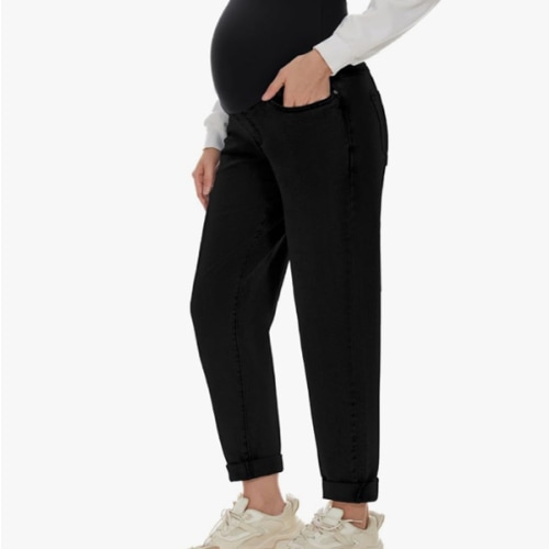 POSHGLAM Women's Maternity Jeans Over Belly Comfy Stretch Boyfriend Jeans Loose Pregnancy Pants, S-XXL