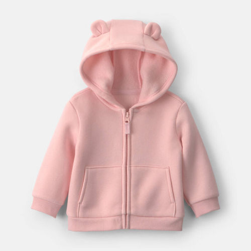Baby Girl Bear Fleece Zip-Up  Hoodie - Pink | Carter’s Oshkosh Canada