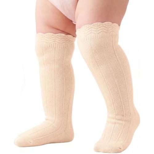 Baby Toddler Ruffled Knee High Socks for Girls & Boys, Long Tube, 0-3 T