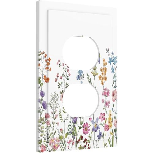 Rustic Wild Floral Vintage Watercolor Flower 1 Gang Duplex Receptacle Switch Wall Plate Decorative Switchplate Outlet Covers Electrical Plug Cover Faceplate for Bathroom Home Decor