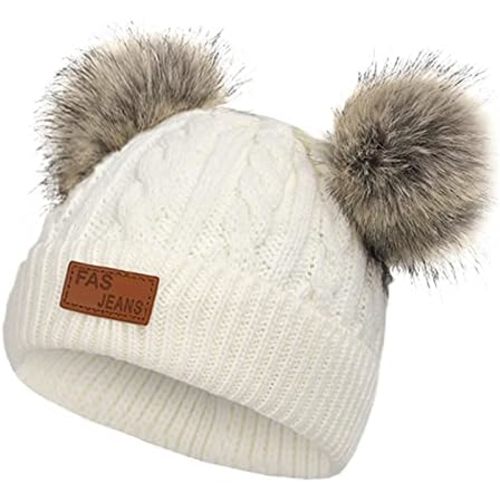 American Trends Baby Beanie Hat Double Pom Pom Toddler Beanies Knit Infant Winter Hat Caps for Boys Girls