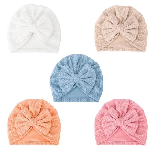 DRESHOW BQUBO 5 Pieces Newborn Baby Turban Hats Bow Baby Infant Beanie Breathable Toddler Cap for Baby Girls